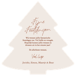 Bruine kerstkaart kerstboom met lampjes en foto Achterkant
