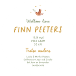 Cirkel geboortekaartje vosje lente bloemen hartjes Achterkant