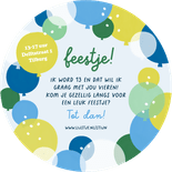 Cirkel uitnodiging kleurrijk ballonnen blauw confetti foto Achterkant