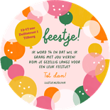 Cirkelvormige uitnodiging kleurrijk ballonnen confetti foto Achterkant