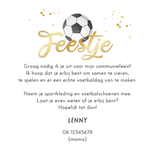 Communie uitnodigingskaart ronde vorm voetbal feestje foto's Achterkant