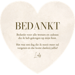 Communiekaart bedankt hartvorm foto's waterverf beige Achterkant