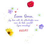 Foto & Moederdag kaart bloemenhartje liefste oma  Achterkant