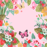 Geboortekaartje aardbeien bloemen vlinder Achterkant