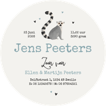 Geboortekaartje dieren maki stoer lief origineel cirkelvorm Achterkant