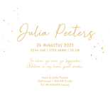 Geboortekaartje hartkaart beige goud spetters lief Achterkant