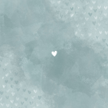 Geboortekaartje jongen blauwe waterverf en foliedruk hartjes Achterkant