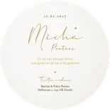 Geboortekaartje met tekening van baby goud hartjes lief Achterkant