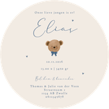 Geboortekaartje rond teddybeer met blauwe strik Achterkant