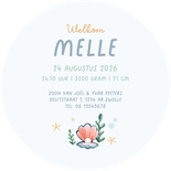 Geboortekaartje schildpad onderwater zee cirkelvorm Achterkant