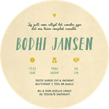 Geboortekaartje uniek bohemian in cirkelvorm groen kader Achterkant