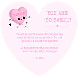 Grappige valentijnskaart in de vorm van een snoephartje Achterkant