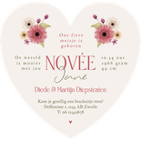 Hartvorm geboortekaartje bloemen meisje vintage stijlvol Achterkant