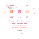 Hartvorm grafisch geboortekaartje hartjes kleurrijk stoer Achterkant