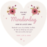 Hartvorm moederdagkaart bloemen roze foto's liefste oma Achterkant