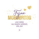 Hartvorm moederdagkaart gouden hartjes liefste mama oma foto Achterkant