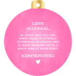 Hippe kerstkaart in kerstbalvorm streepjes en typografie Achterkant