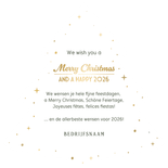 Internationale zakelijke kerstkaart met kerstboom in talen Achterkant