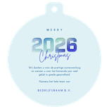 Kerstbal kerstkaart futuristisch 2026 blauw Achterkant