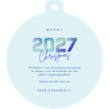 Kerstbal kerstkaart futuristisch 2027 blauw Achterkant