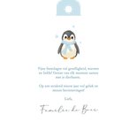 Kerstbal kerstkaartje met schattige pinguin donkerblauw Achterkant