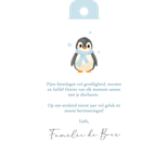 Kerstbal kerstkaartje met schattige pinguin donkerblauw Achterkant