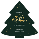 Kerstboom fotokaart merry christmas goud sterren Achterkant