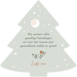 Kerstkaart dennenboompje 'Fijne Kerst' roodborstje & sneeuw Achterkant