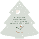 Kerstkaart dennenboompje 'Fijne Kerst' roodborstje & sneeuw Achterkant