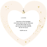 Kerstkaart hartvorm kerstknuffel gouden spetters Achterkant