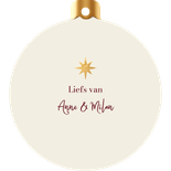 Kerstkaart kerstbal vorm foto in ster liefdevol hartjes goud Achterkant