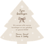 Kerstkaart kerstboom fotocollage strikjes beige sneeuw Achterkant