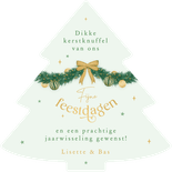 Kerstkaart kerstboom vorm slingers lampjes strikjes kerst Achterkant