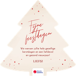 Kerstkaart kerstboomvorm beige met rode confetti Achterkant