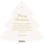 Kerstkaart kerstboomvorm gestreept ho ho ho goud bonprix Achterkant