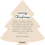 Kerstkaart kerstboomvorm kerstbal zuurstok bonprix Achterkant