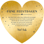 Kerstkaart met gouden hart en kerst knuffel er op. Achterkant