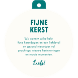 Kerstkaart minimalistisch kerstbalvorm gestreept paars groen Achterkant