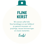 Kerstkaart minimalistisch kerstbalvorm gestreept paars groen Achterkant