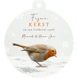 Kerstkaart roodborstje kerstbal winter sneeuwvlokken kerst Achterkant
