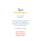 Kerstkaart verhuisbericht kerstboom dozen lampjes kerstbal Achterkant