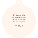 Kerstkaartje kerstbalvorm 2026 paars geel Achterkant