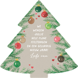 Kerstkaartje kerstboom takjes en ballen aquarel natuurlijk Achterkant