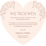 Klassieke trouwkaart met vintage tulpen in vorm van hartje Achterkant