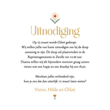 Klassieke uitnodiging doopsel kleine bloemen lente Achterkant