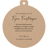 Kraft nieuwjaarskaart in kerstbal vorm met grote foto Achterkant