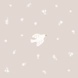 Lief beige geboortekaartje met duifjes en koperen bloemen Achterkant