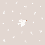 Lief beige geboortekaartje met duifjes en koperen bloemen Achterkant