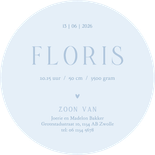 Lief blauw geboortekaartje rond met klein gansje Achterkant