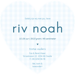  Lief geboortekaartje blauwe ruitjes in hartvorm Achterkant